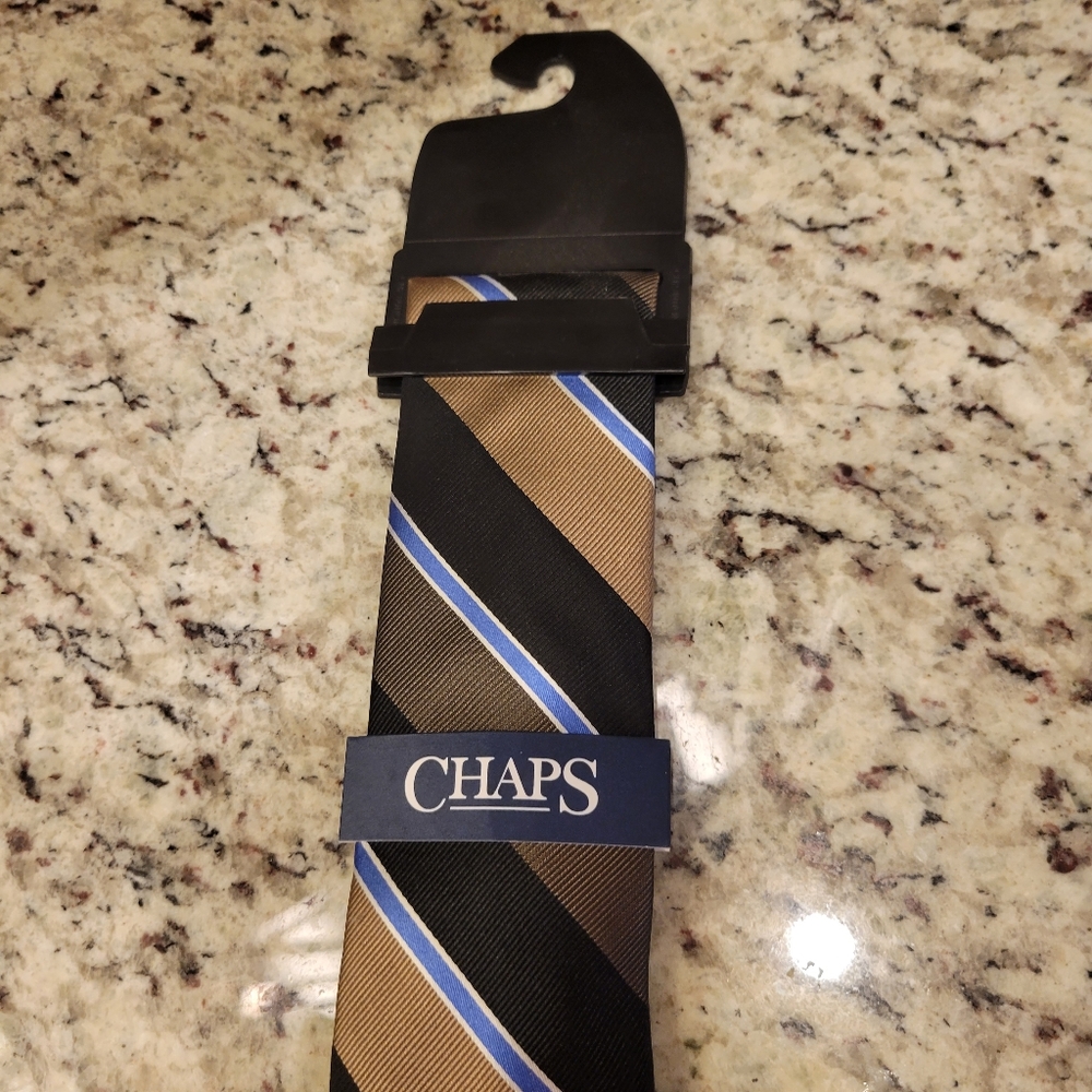 NWT Mens Tie Black and Taupe Wide Stripes